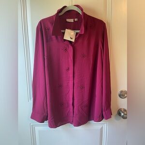 Joan Rivers Crystal Burst Button Down Long Sleeve Top - Size 1X